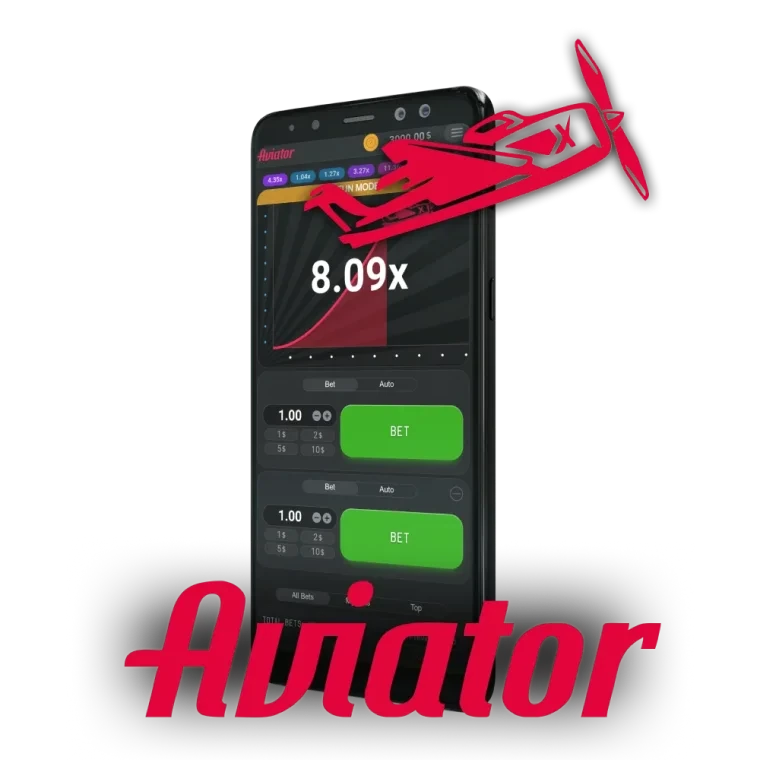 Aviator game on a mobile phone with red airplane graphic